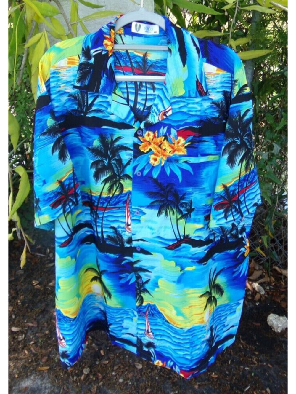 V.H.O Tropical Shirt 4XL Blue Floral Palm Island Print Sailboat Hawaiian style. - Picture 4 of 11